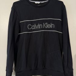 Calvin Klein Logo Crew Neck Sweatshirt Black Soft Touch Fleece Mens Size Large