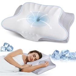 Cervical Neck Pillow Memory Foam Pillows Cooling Pillow for Neck Pain Relief, Ergonomic Orthopedic Neck Support Contour Bed Pillow for Side Back Stoma