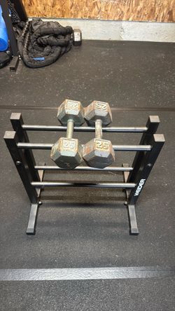 25lb Dumbbells and rack