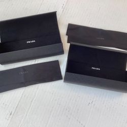 2 New PRADA Eyeglass / Sunglasses Cases + Cleaning Cloths Black Flip Top Hardshell