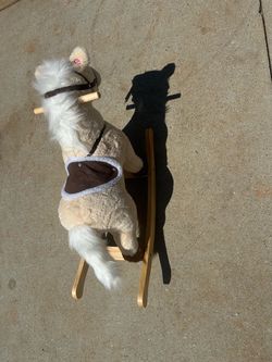Plush Rocking Horse Toy with Wood Base