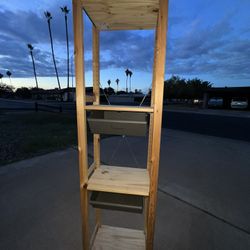 Wooden Storage Shelf with Metal Bins
