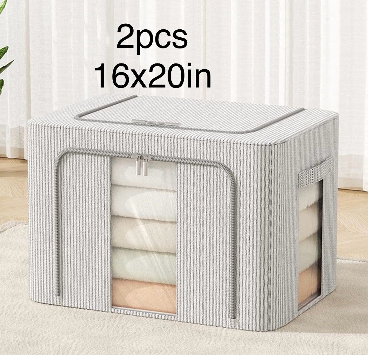 Storage Bins with Steel Frame, Stackable Clothes Storage Box, Foldable Storage Organizer, Clear Window, Sturdy Zipper, for Comforters, Bedding (Color 