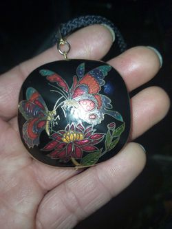 Vintage Double Sided Cloisonne Butterfly Pendant