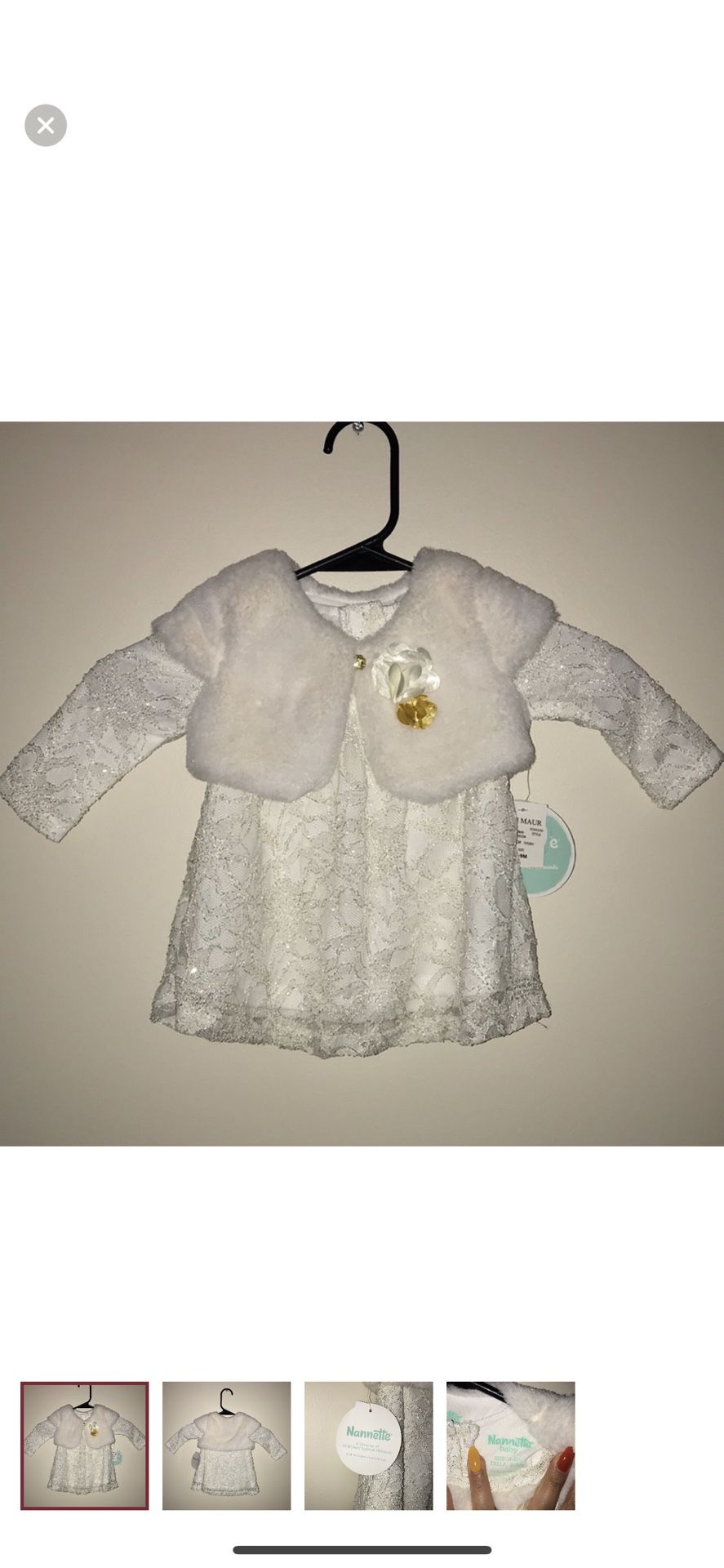 nannette baby ivory dress and faux fur shawl 6-9m