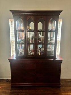 Dark Cherry Wood China Cabinet Hutch