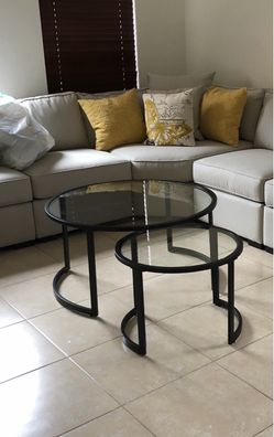 2 Nesting glass coffee table with black frame
