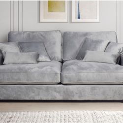 Velvet Fabric Oversized Loveseat Dark Gray And Light Gray Available 