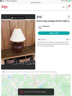Extra Large Antique Finish Table Lamp
