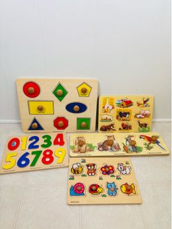 Set of 5 Toddler Preschool Wooden Puzzles