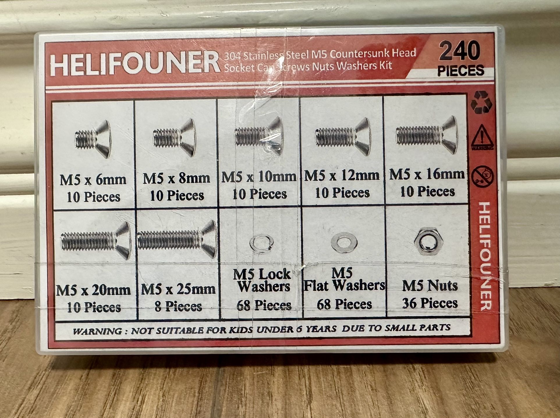 HELIFOUNER 240 Pieces Phillips Countersunk Head Screws with Nuts and Washers