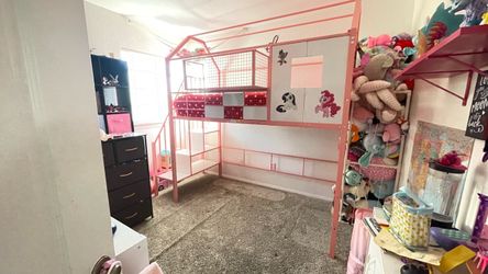 Pink Metal Kids Loft Bed Frame