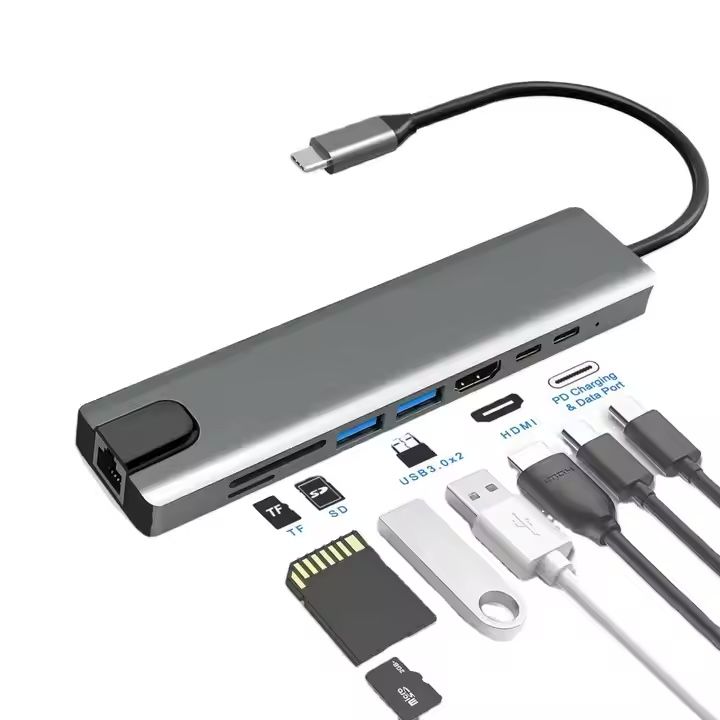 USB C Hub 8 In 1 Type C 3.1 To 4K HDMI Adapter with RJ45 SD/TF Card Reader PD Fast Charge for MacBook Notebook Laptop Computer