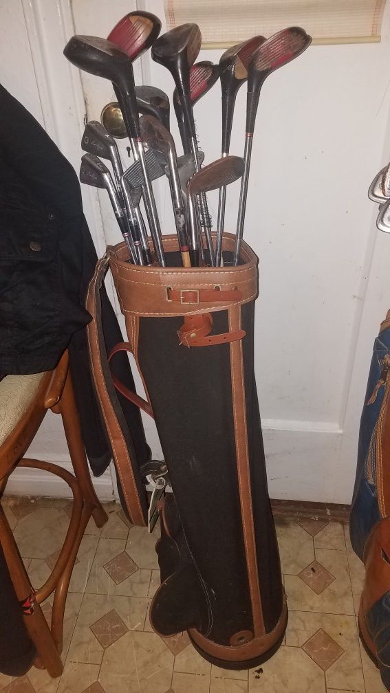 Vintage Golf Bag With Clubs