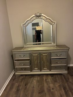 Silver Dresser with Arched Mirror