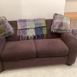 Beautiful Plum colored Sofa with Fabric Wrapped Bun Feet