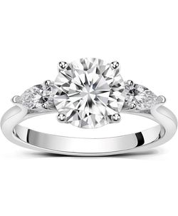 Moissanite Three Stone Engagement Ring Promos Ring for Women, Solid 925 Sterling Silver 2.7 Carat Size 7.5