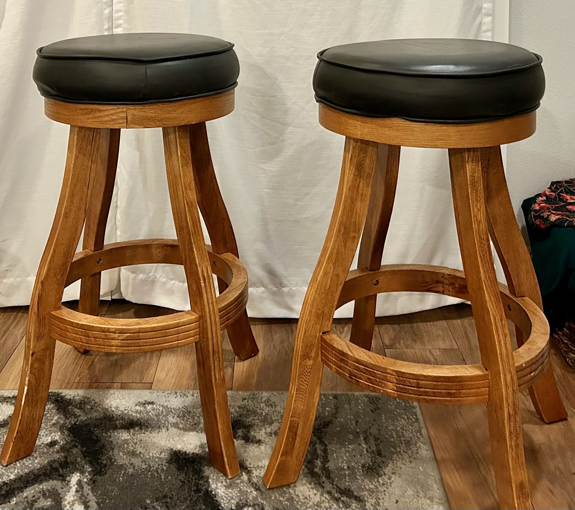 Wooden Swivel Barstools With Comfy Upholstered Cushion