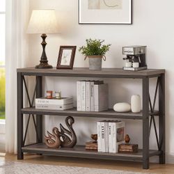 Console Entryway Table 3 Shelves Wood Dark Grey