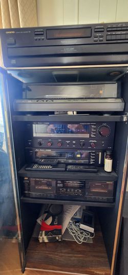 Vintage stereo equipment  amplifier receiver  record player tape player cd player