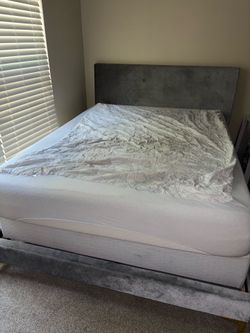 queen size bed frame/ mattress and boxspring (pickup only durham 27713)