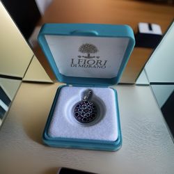 Antica Murrina Venezia Art Glass Pendant Blue Flowers NEW in Box 925 