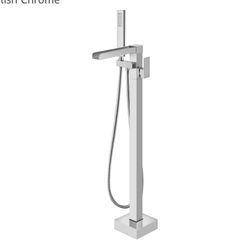 Aolemi Freestanding Bathtub Faucet Floor Mount Tub Filler Single Handle Brass Standing Bathtub Tap with Handheld Spray Swivel Right Angle Waterfall Sp