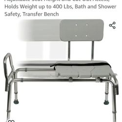 Tub Transfer Bench and Shower Chair with Non Slip Aluminum Body, FSA Eligible, Adjustable Seat