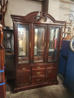 Cherry Wood China Cabinet with Glass Doors