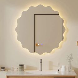 Wavy Round LED Backlit Wall Mirror