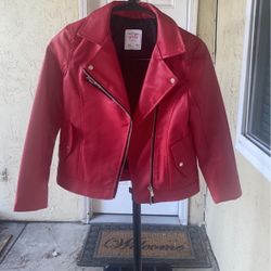 Girls Red Faux Leather Jacket 