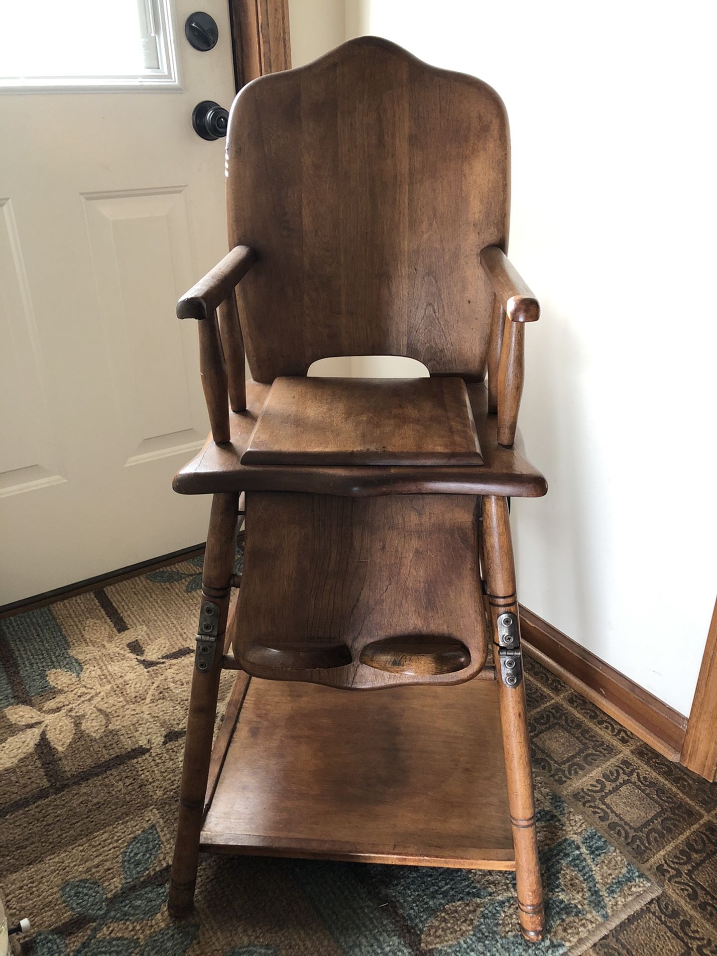 Antique Wooden High Chair Converts To Child’s Desk