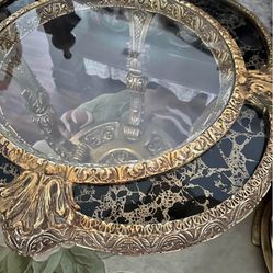 Italian End Table Glass, Gold and black, Very Unique 