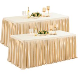 Shillance 2 Pack Champagne Table Clothes For 6 Foot Rectangle Tables, Premium Polyester Rectangle Tablecloth Wrinkle Resistant Washable Table Cover Fo