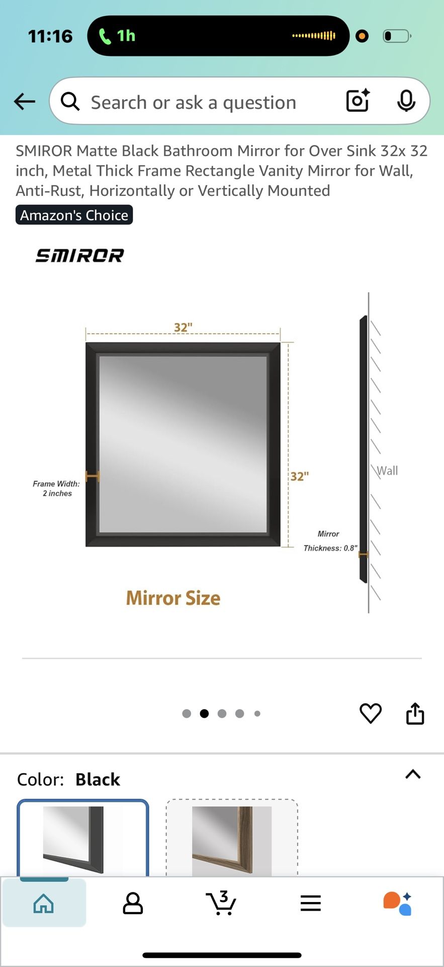 SMIROR Matte Black Bathroom Mirror for Over Sink 32x 32 inch, Metal Thick Frame Rectangle Vanity Mirror for Wall, Anti-Rust, Horizontal or Vertical