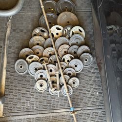 Standard weights with 6ft bar and dumbbell handles 300lbs total