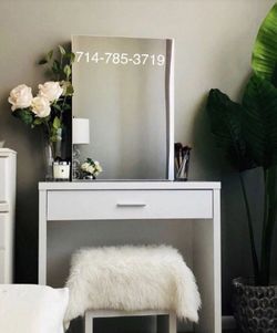 White vanity + Stool