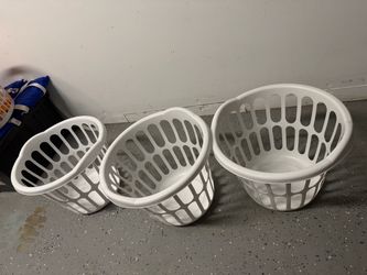 White Plastic Laundry Baskets Set of 3