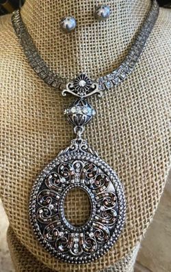 Juego Collar Cadena Stainless Dije Piedras Joyería Antigua 