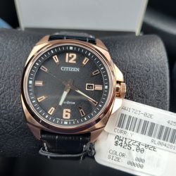 Men's Citizen Endicott Rose Gold Eco Drive Luxury Leather Band Watch - AW1723