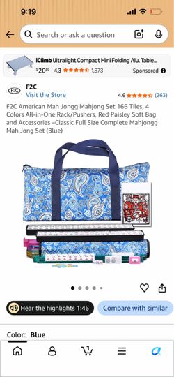 F2C American Mahjong Set 166 Tiles Blue