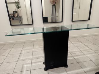 Glass and travertine stone entry table