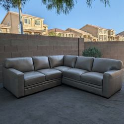 Chateau d'Ax Taupe Leather Sectional Couch - Like New - Free Delivery