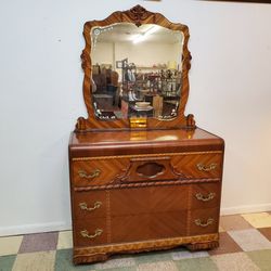 Antique Art Deco Dresser With Mirror By Bassett