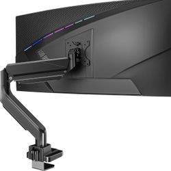 WALI Ultrawide Monitor Arm for 13 to 49 Inch Heavy Duty Curved Screens, Holds 33 Lbs, Adjustable Gas Spring Single Monitor Desk Mount with C-Clamp, Gr