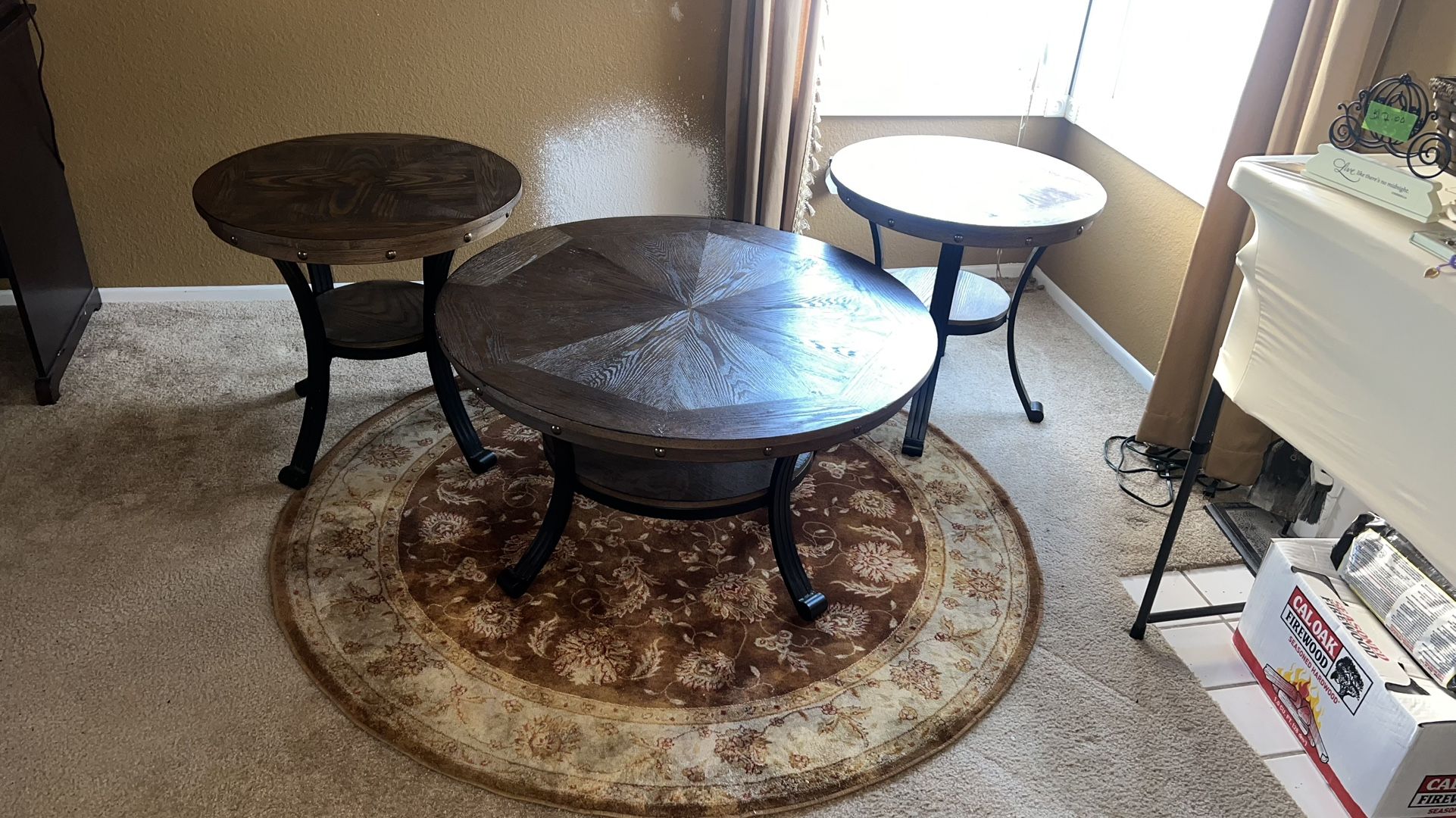 Rustic Round Coffee Table And End Tables