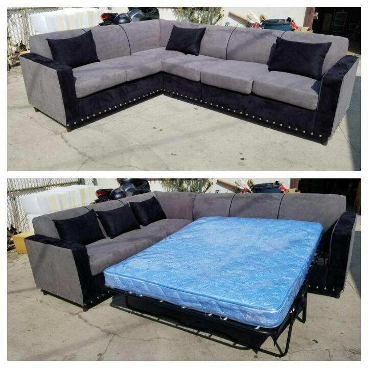 NEW 7X9FT CHARCOAL MICROFIBER COMBO SECTIONAL WITH SLEEPER COUCHES