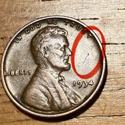 1934 Wheat Cent With Lamination Error