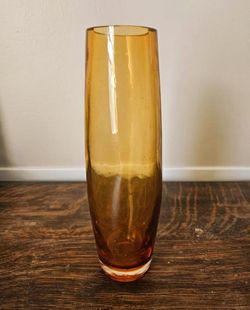 Orange Amber Glass Tall Cylinder Vase