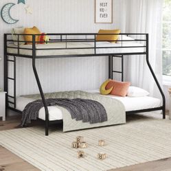 Mainstays Small Space Junior Twin over Full Low Profile Metal Bunk Bed, Black 